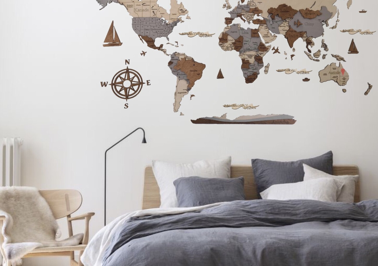 Stwórz Drewnianą Mapę Świata 3D - rozmiar S